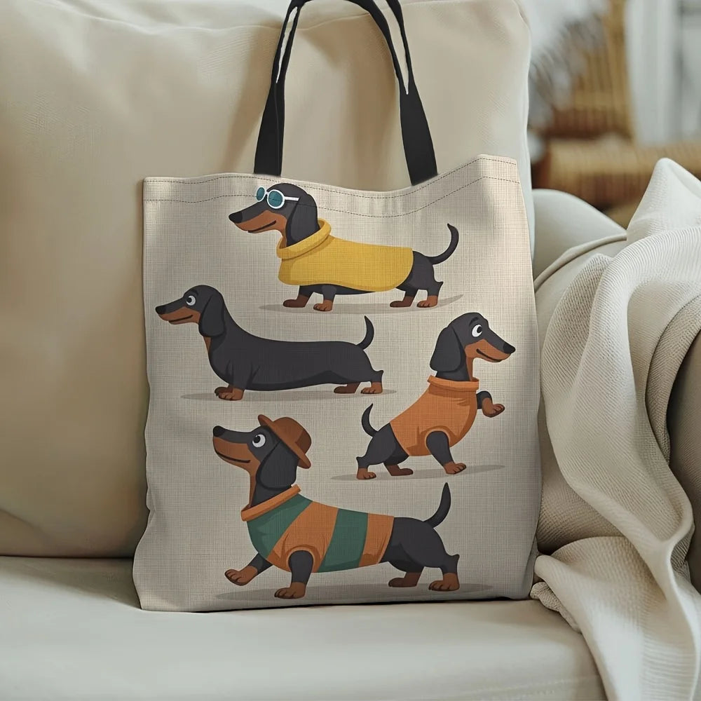 Dachshund Print Tote Bag Large Capacity Reusable Shoulder Shopping Bag