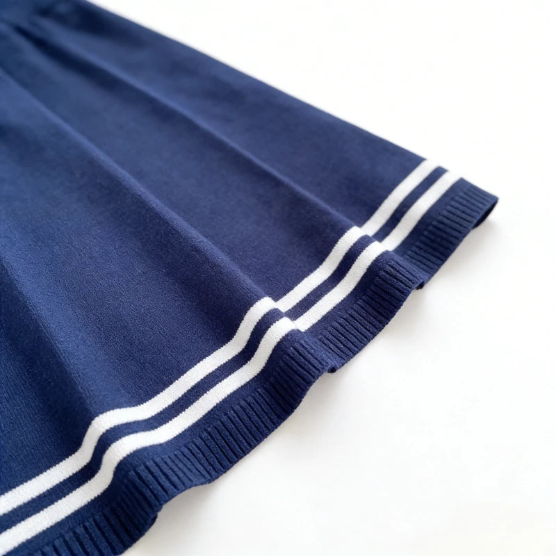 Women’s White Peter Pan Collar Bow Mini Dress Striped Hem A-Line Sundress