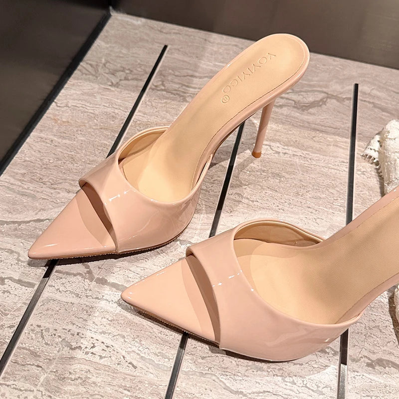 Peep Toe High Heel Slides for Women Party Sandals