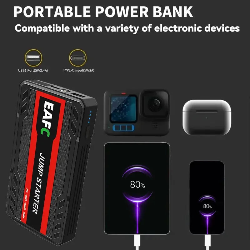 Portable Car Jump Starter 600A 12V – Emergency Battery Booster Power Bank for Petrol & Diesel Cars