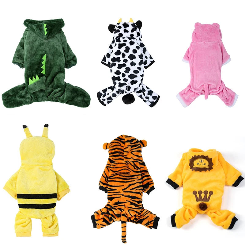 Soft Warm Fleece Dog Jumpsuit Hoodie Pet Clothes Small Dogs Cats Costume Coat