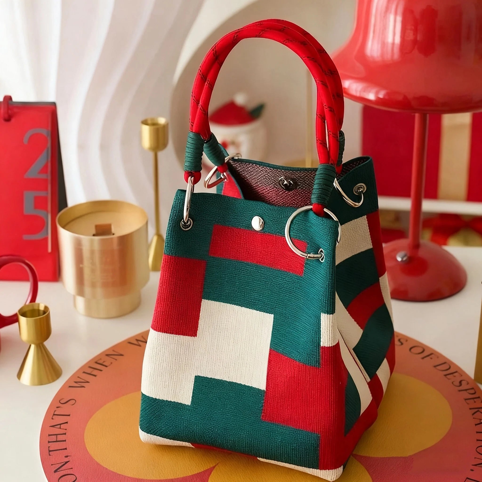 Women Vintage Floral Knit Tote Bag Adjustable Strap
