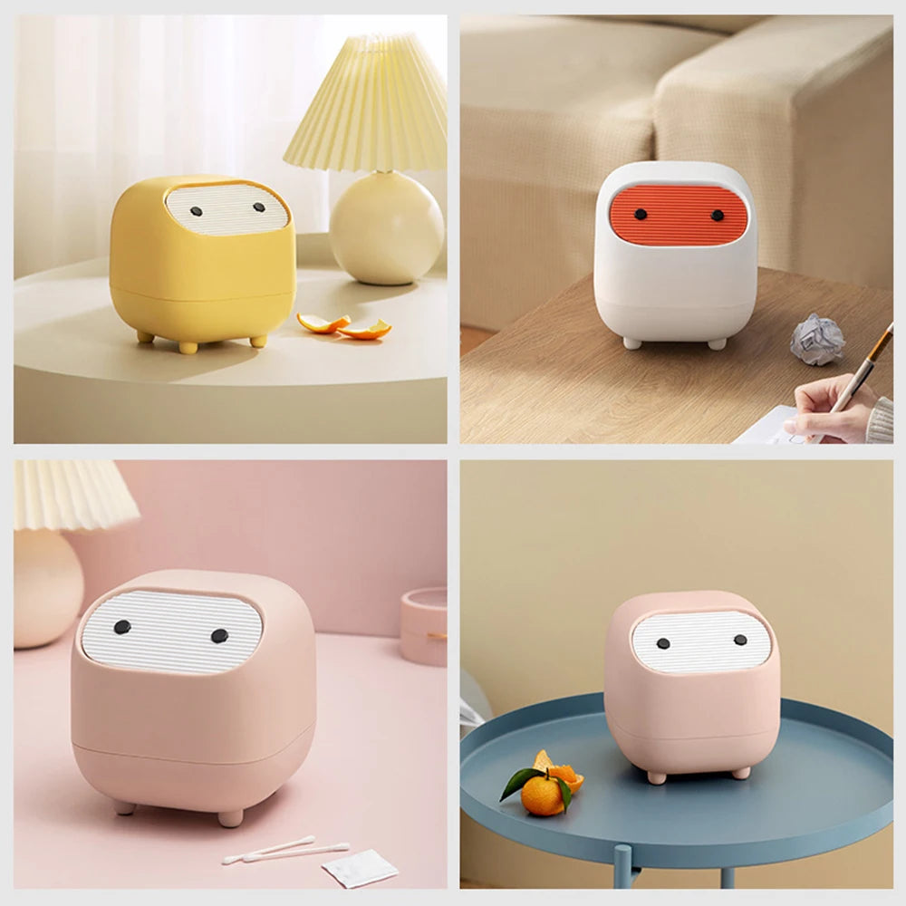Mini Desktop Trash Can with Lid Cute Small Plastic Garbage Bin for Office Bathroom