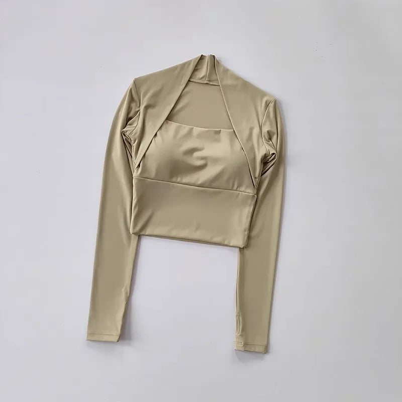 Women Long Sleeve Yoga Top with Chest Support Quick Dry Sportswear Shawl Style
