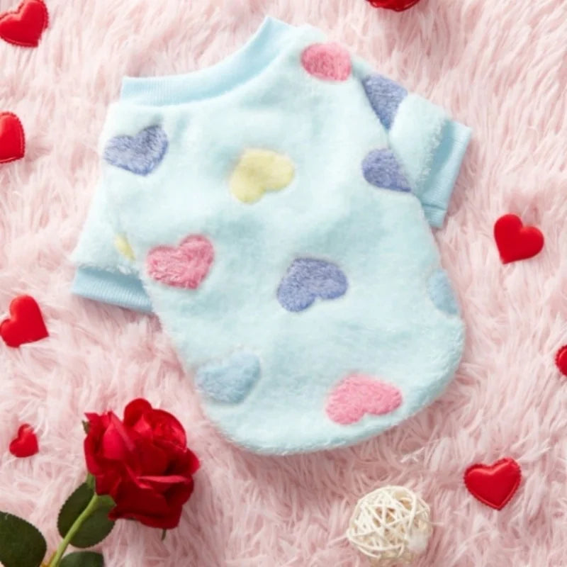 Heart Print Dog Vest Soft Flannel Puppy Coat for Small Dogs