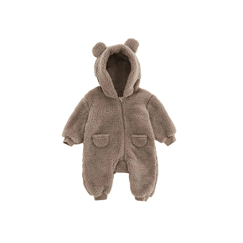 Baby Fleece Hooded Romper Warm Infant Jumpsuit