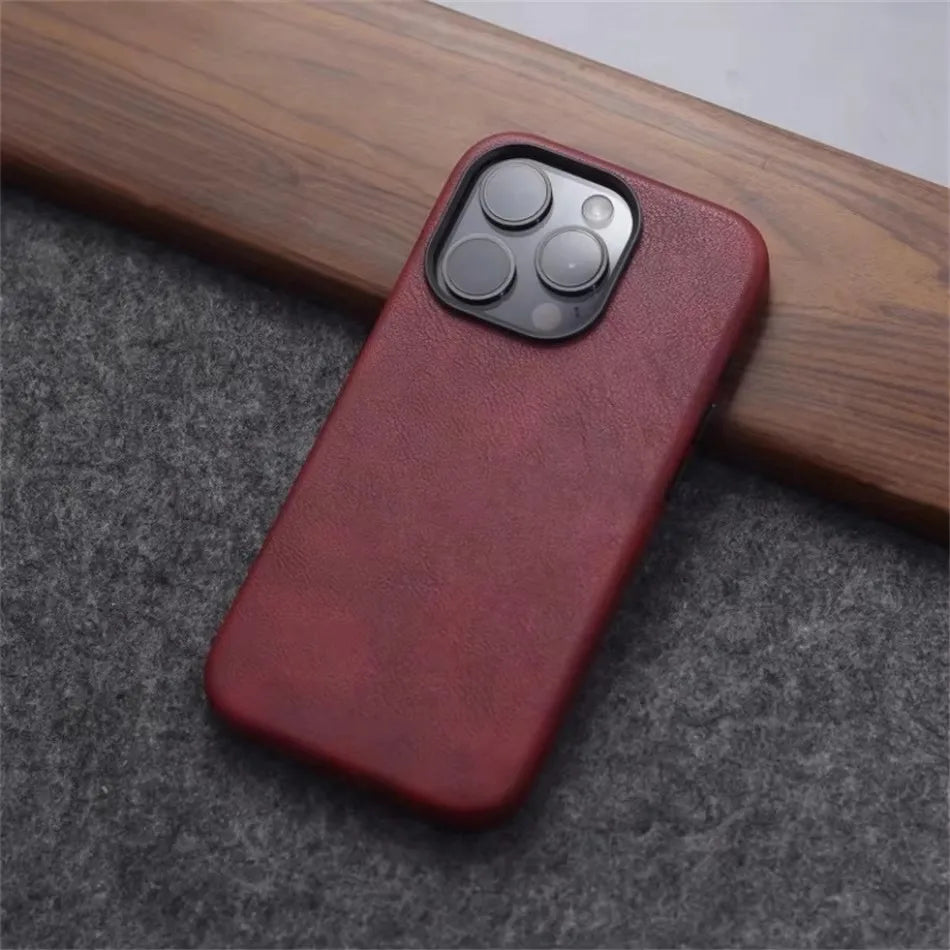 Retro Crazy Horse Leather MagSafe Magnetic Texture iPhone Case