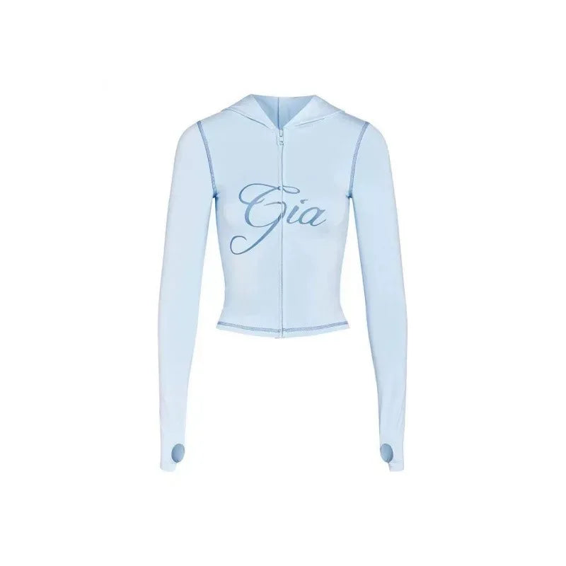 Women Zip Up Long Sleeve Spring Top with Low Waist Flared Pants Two Piece Outfit