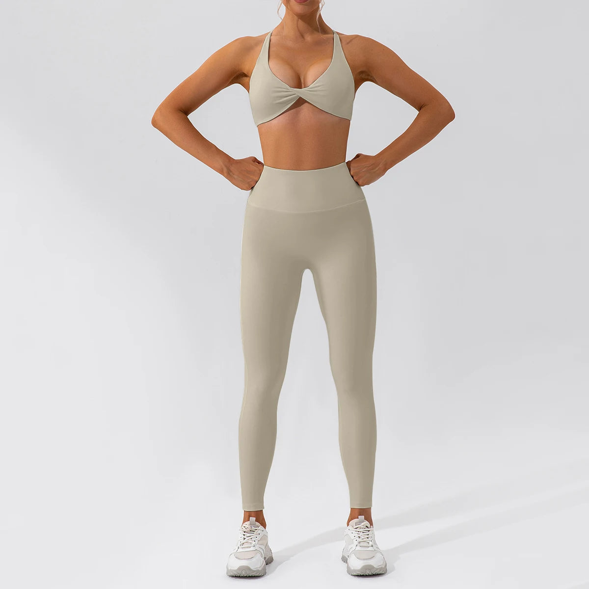 2PCS Seamless Yoga Set Women Long Sleeve Crop Top High Waist Leggings Workout Outfit