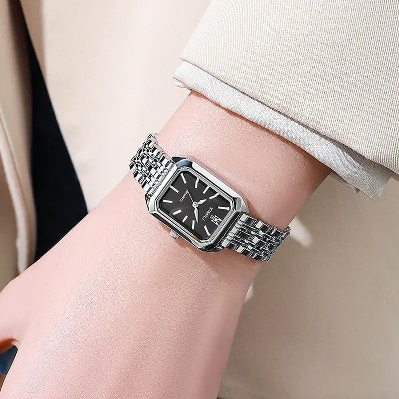Women Stainless Steel Quartz Watch Square Dial Fashion Wristwatch Gift
