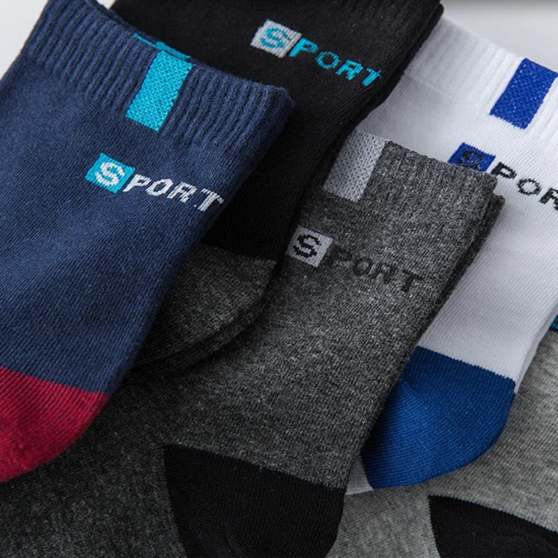 Men Cotton Sport Socks Breathable Mid Tube Elastic Running Sneakers Socks