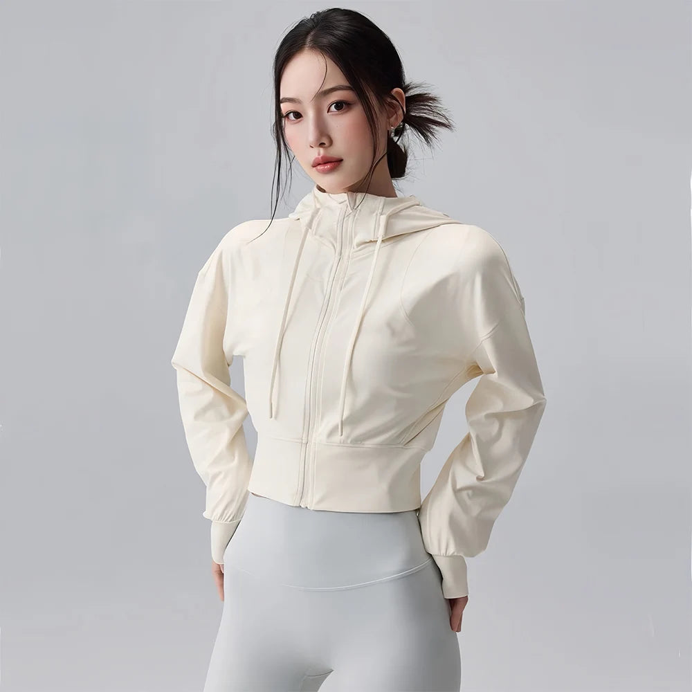 Women Hooded Running Jacket Lightweight Sportswear for Gym Yoga and Outdoor Running