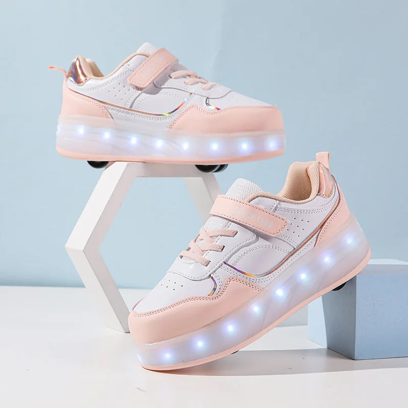 Kids LED Roller Skate Shoes Flashing 4 Wheel Light Up Sneakers