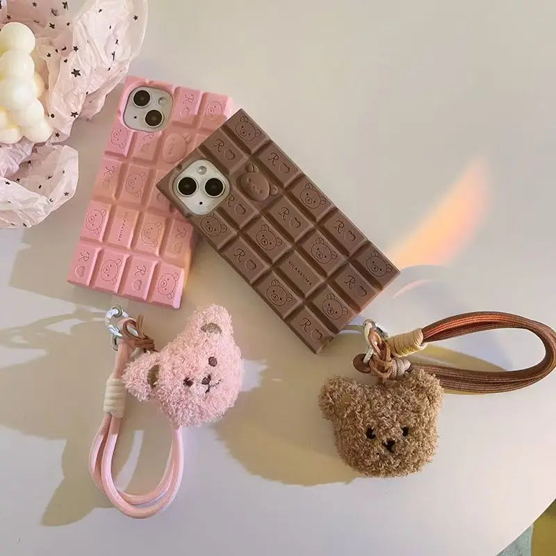 3D Chocolate Rilakkuma Cute Bear Wrist Strap iPhone Case