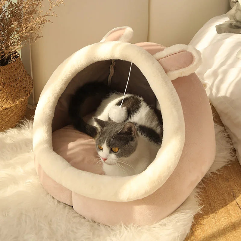 Cartoon Cat Pet Bed Foldable Washable Sleeping Cave for Small Dogs and Cats