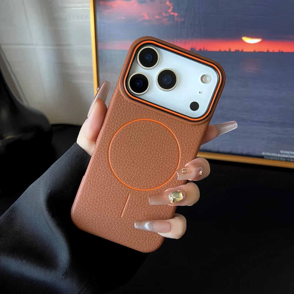 Litchi Pattern Magnetic MagSafe Soft Cover iPhone Case