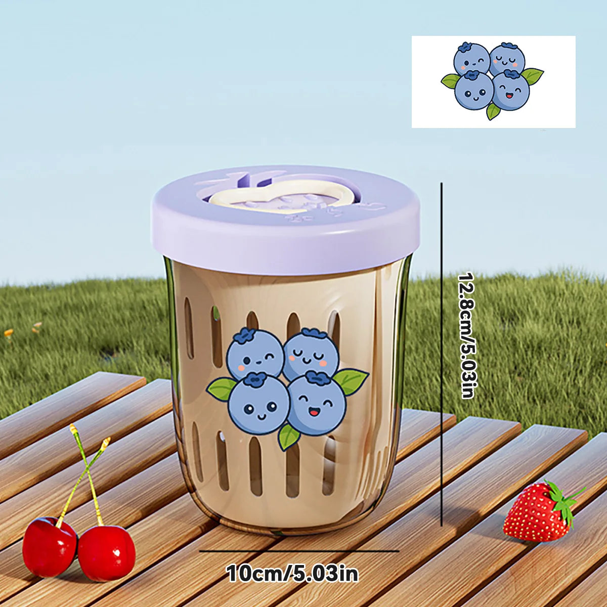 Double Wall Salad Cup Portable Leak Proof Oat Fruit Container with Fork Handle