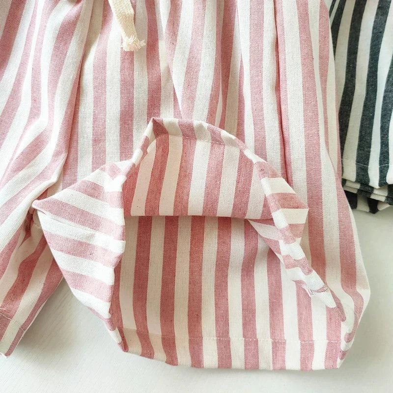 Kids Striped Linen Cotton Pants Vintage Loose Harem Trousers for Boys & Girls