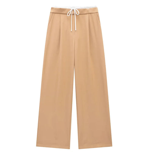 Women Pleated Baggy Pants Lace Up High Waist Casual Office Trousers