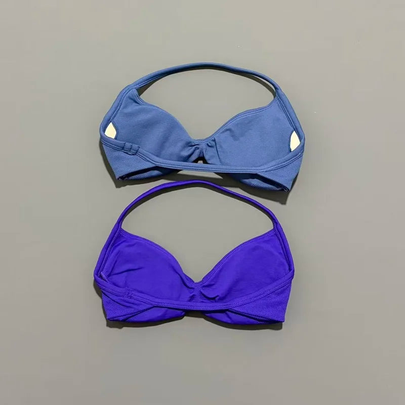Seamless Strappy Sports Bra Halter Gym Top Women High Support Yoga Tank