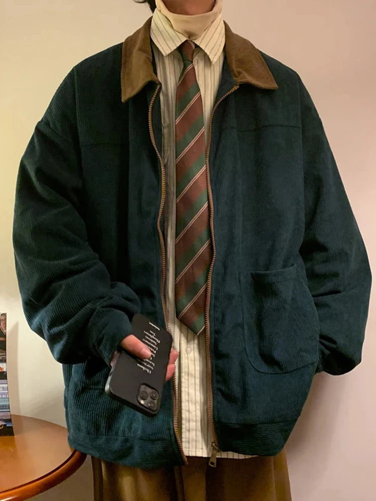 Vintage Bomber Jacket for Men Loose Cargo Windbreaker Coat
