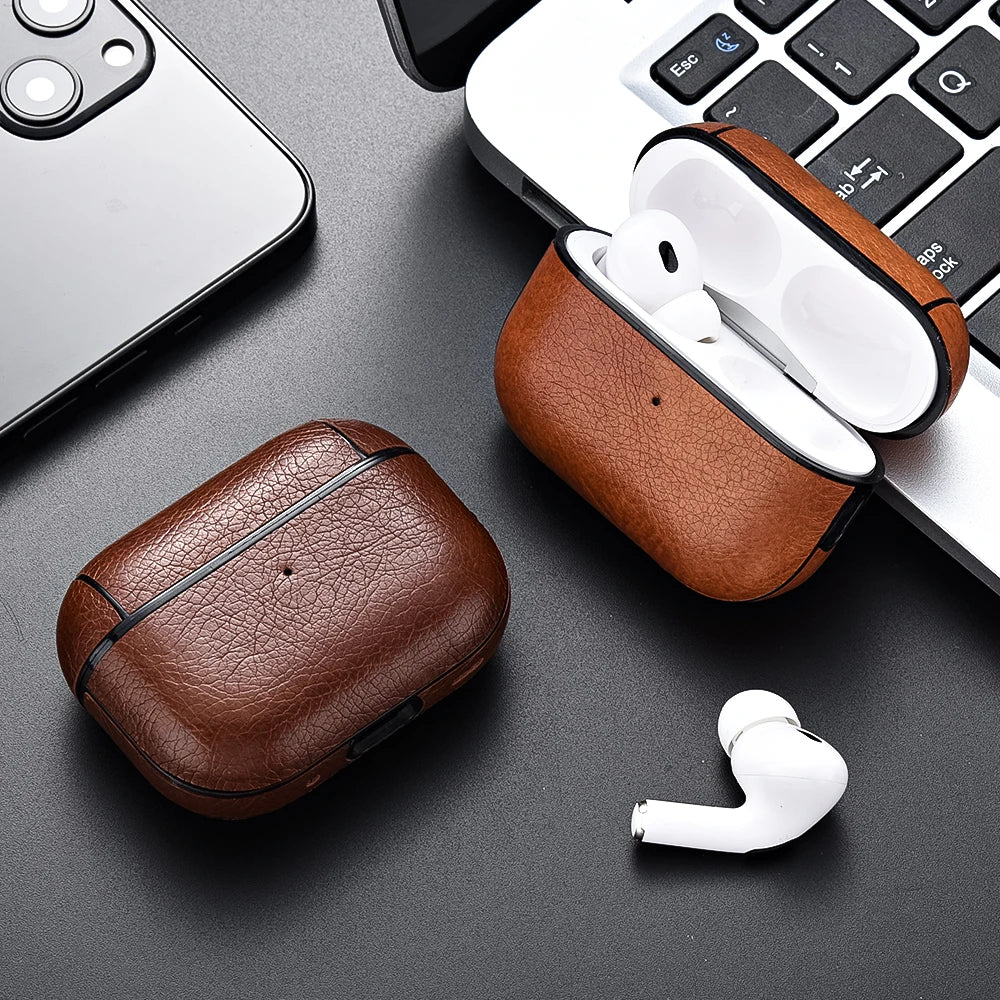 AirPods Pro 2 Leather Case Luxury Protective Cover for AirPods 3/4 Shockproof Sleeve