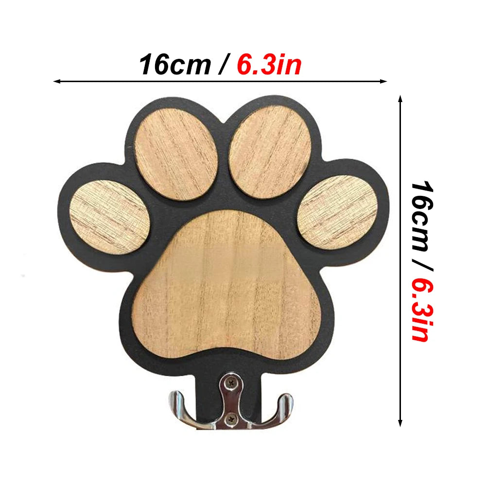 Wooden Dog Leash Holder Paw Print Wall Hook for Collars Coats Organizer