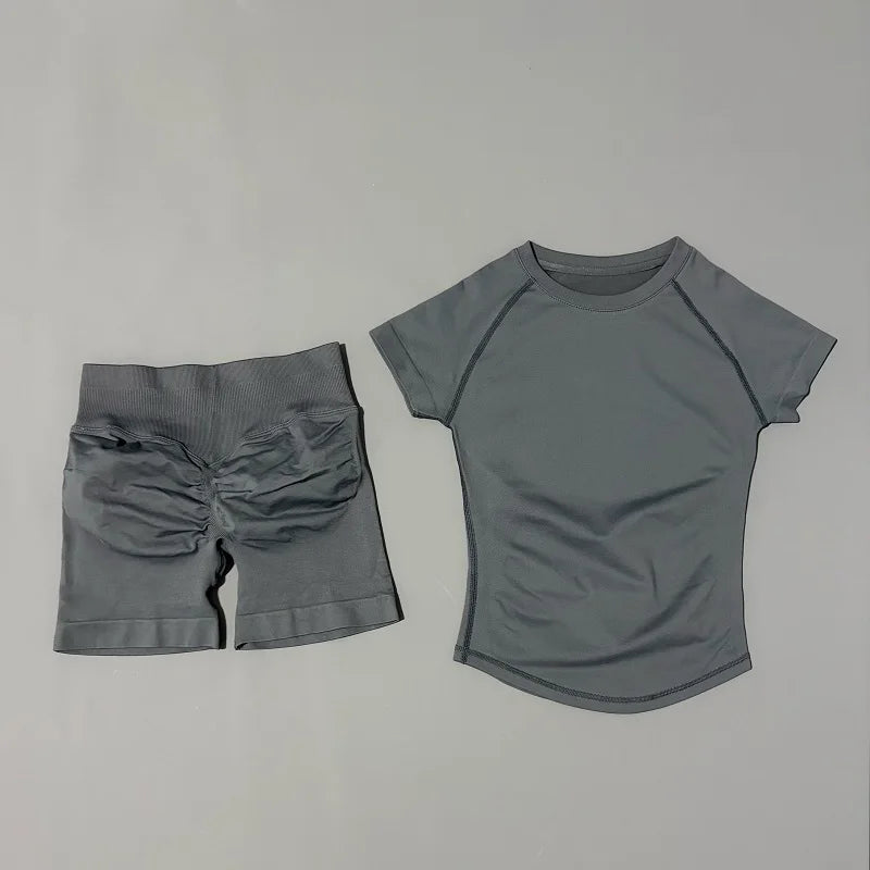 Women 2 Piece Gym Set Seamless Workout Outfit Shorts & Top Fitness Yoga Set