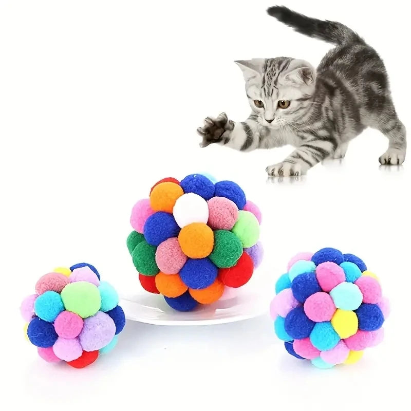 Cat Plush Ball Toy Elastic Bell Ball Colorful Wool Interactive Cat Toy