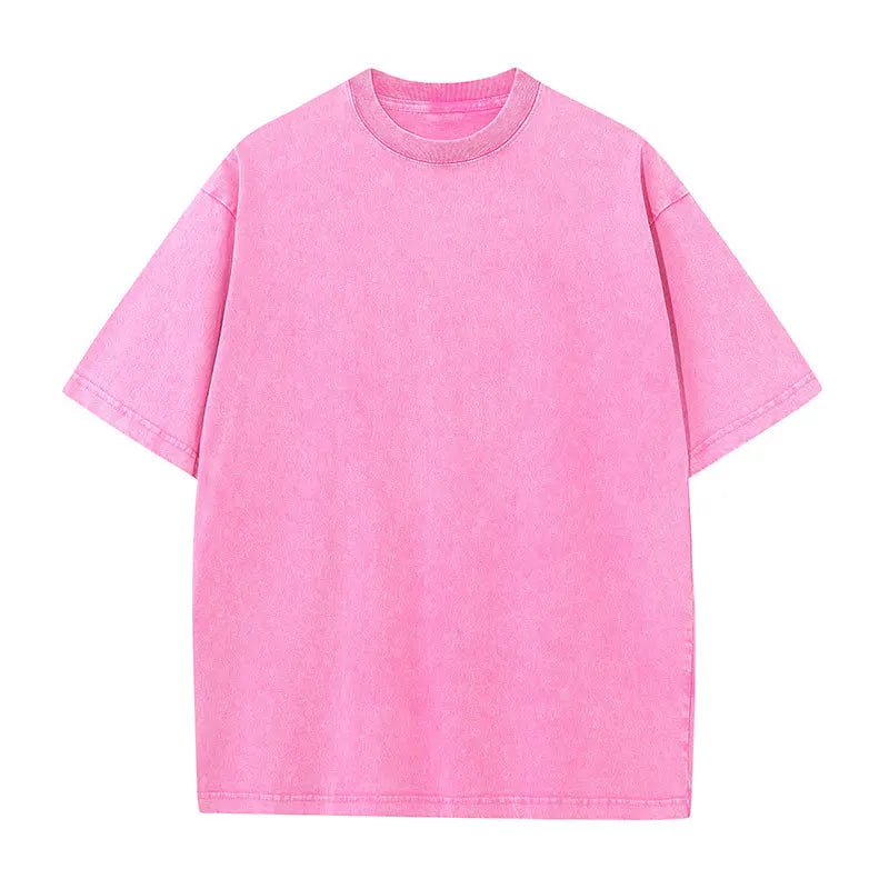 Men Oversized Washed Cotton Vintage T Shirt Loose Fit Short Sleeve Basic Tee
