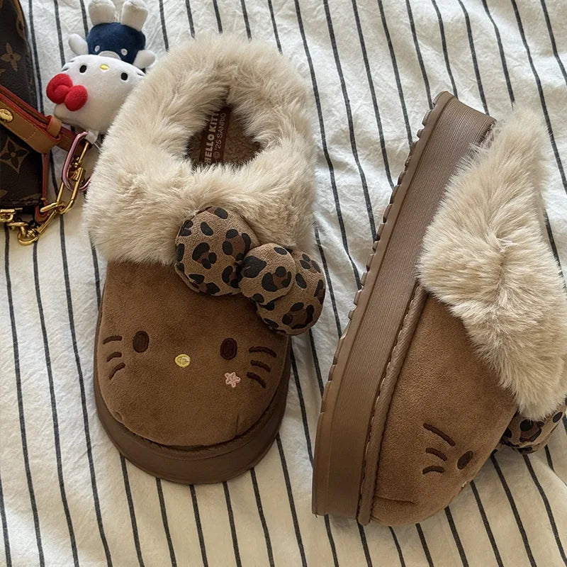 Hello Kitty Women’s Fluffy Slippers Warm Indoor Bedroom Shoes