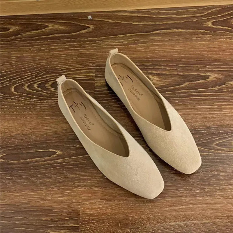 Women Square Toe Ballet Flats Soft Leather Comfortable Loafer Dress Shoes