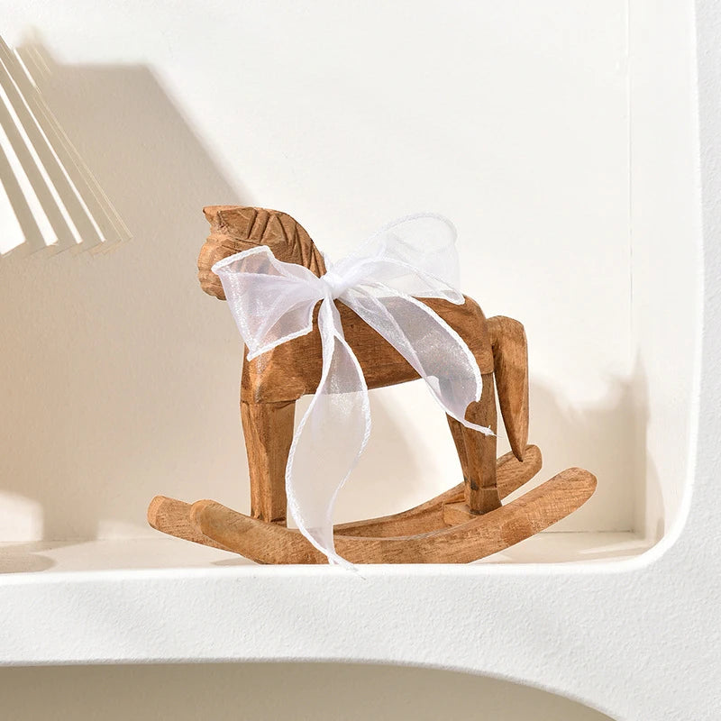 Hand Carved Wooden Rocking Horse Desktop Decoration Ornament