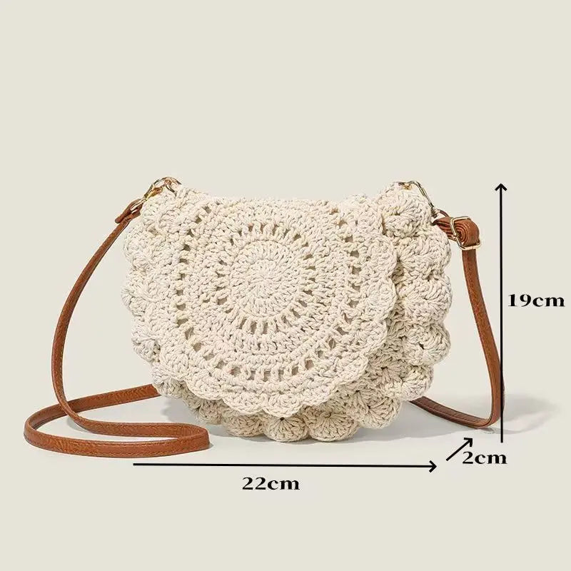 Woven Crossbody Bag for Women Vintage Floral Beach Shoulder Bag