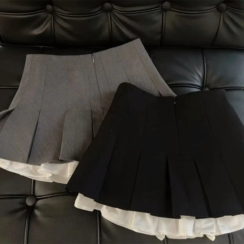 Women Ruffle Pleated Mini Skirt High Waist A Line