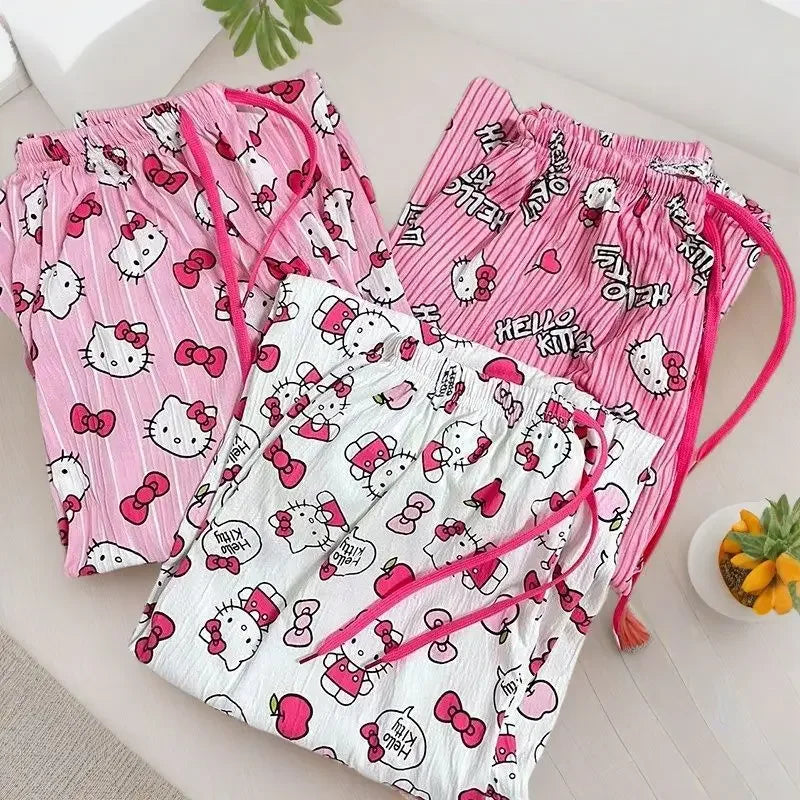 Women’s Cute Cat Cartoon Pajama Pants Y2K Kawaii Loose Casual Home Trousers