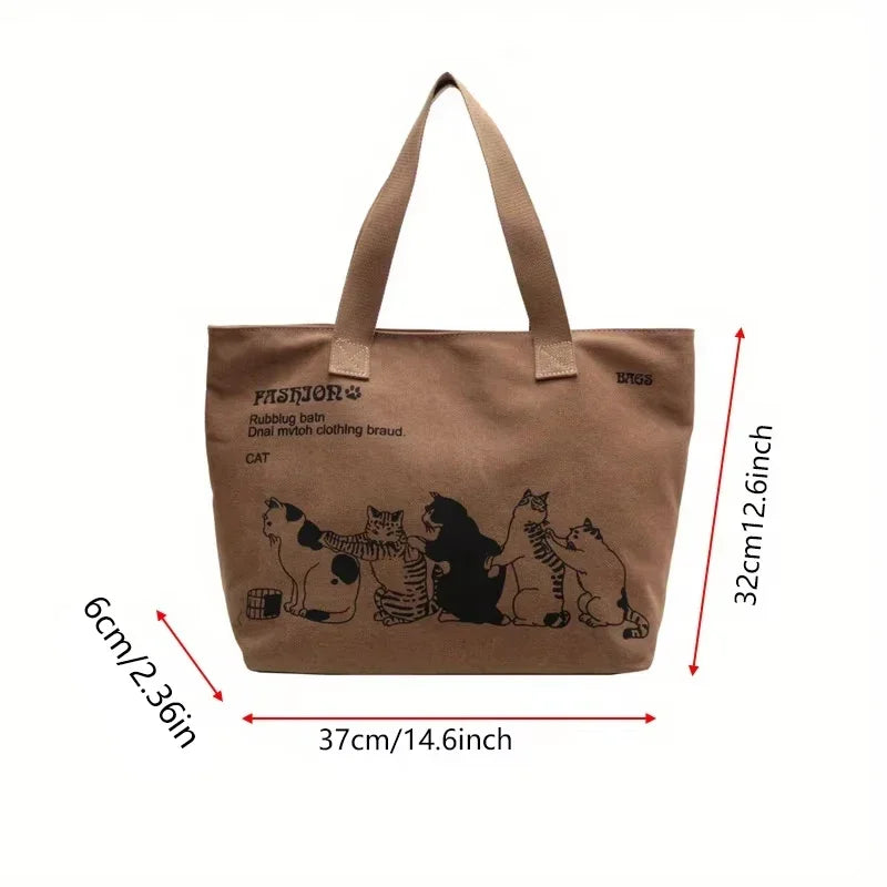 Women Canvas Tote Bag Large Capacity Zipper Shoulder Bag Work Handbag
