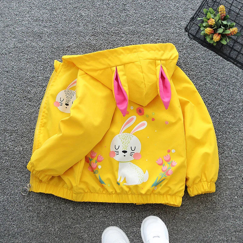 Kids Rabbit Hooded Windbreaker Jacket Spring Autumn Zipper Coat