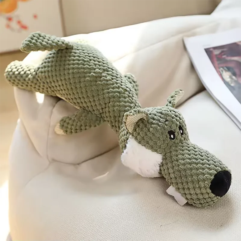 Bite Resistant Squeaky Plush Dog Toy Cartoon Lion Wolf Elephant Pet Toy