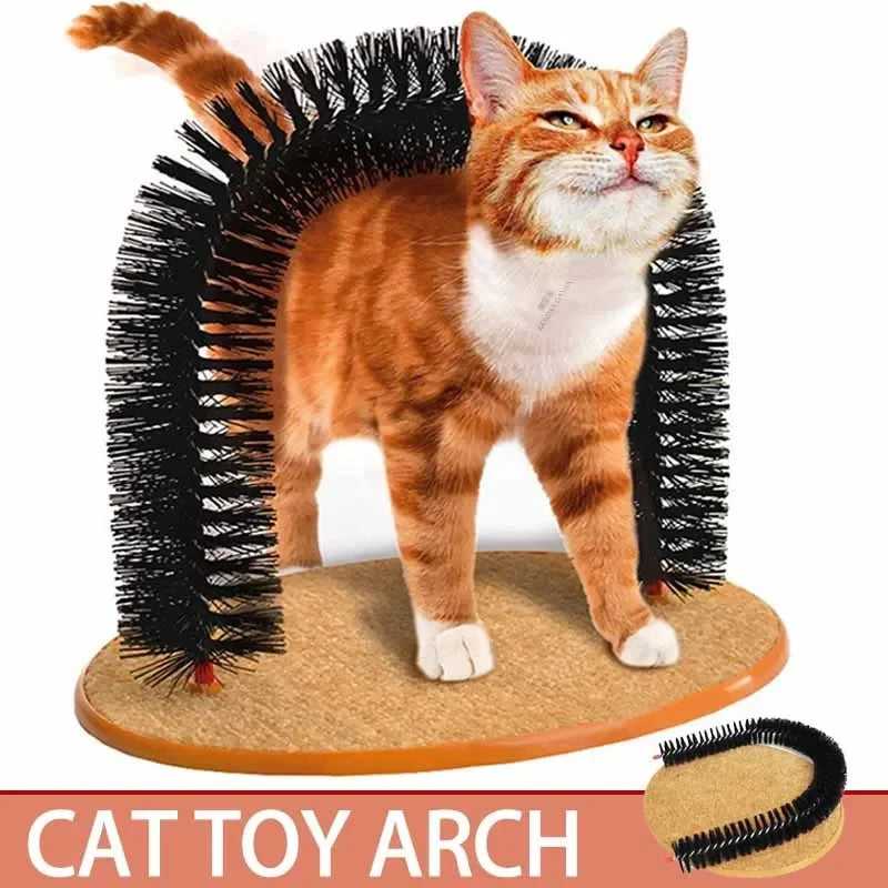 Cat Grooming Arch Self Groomer with Brush and Scratching Pad Toy
