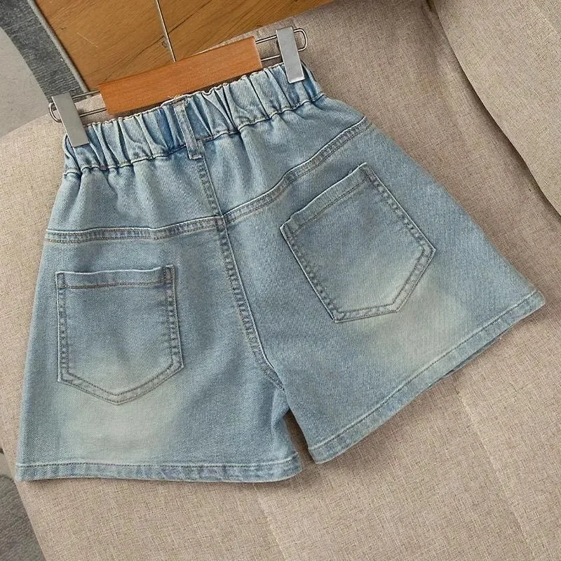 Girls Embroidered Bow Denim Shorts Summer Cotton Jeans 2 to 12 Years