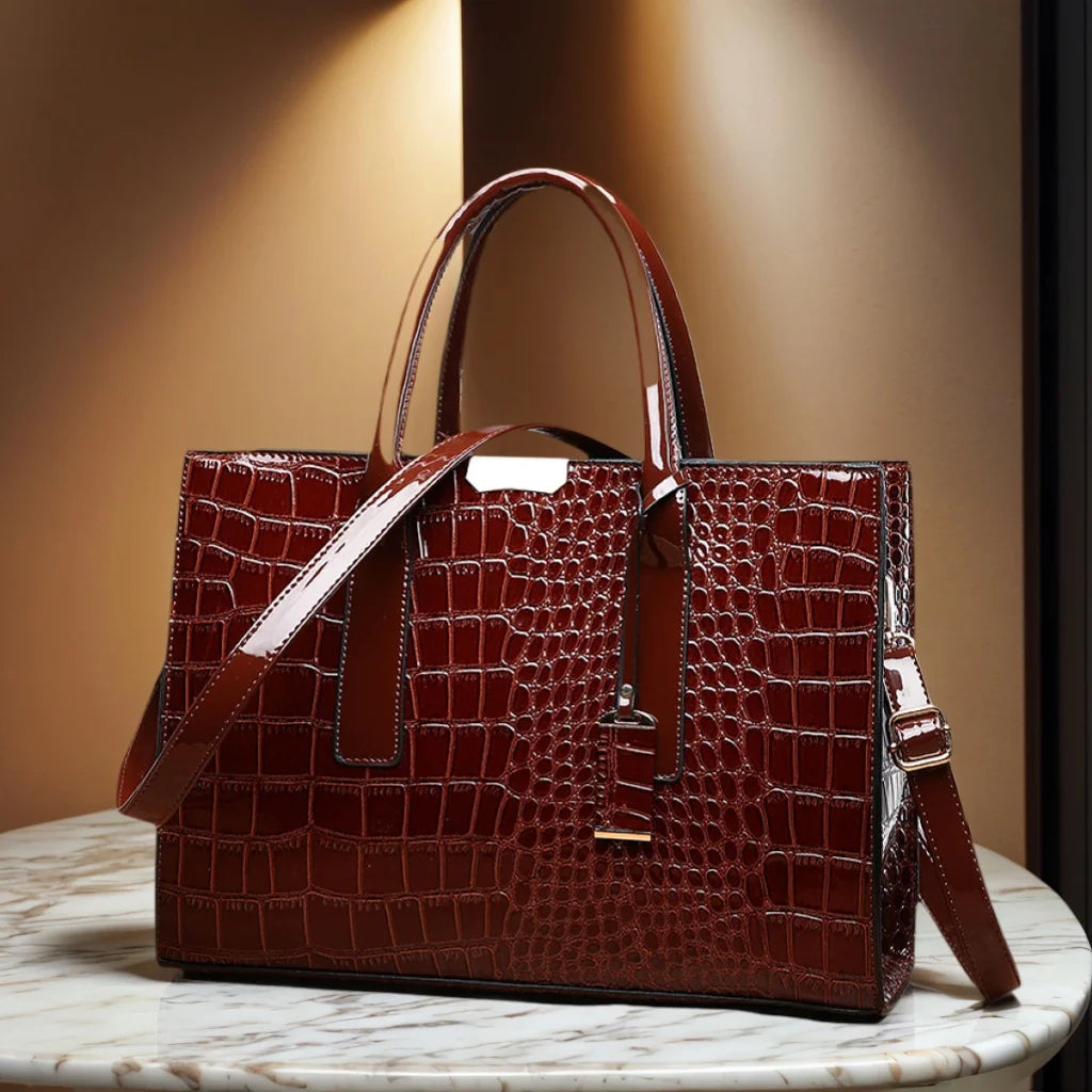 Women Crocodile Pattern Handbag Large Tote Bag Leather Shoulder Bag