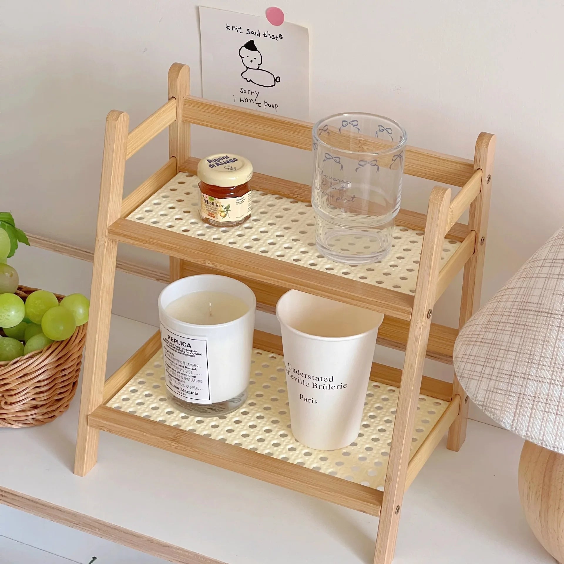 2 Tier Bamboo Countertop Organizer Coffee Cup Holder Multipurpose Storage Shelf