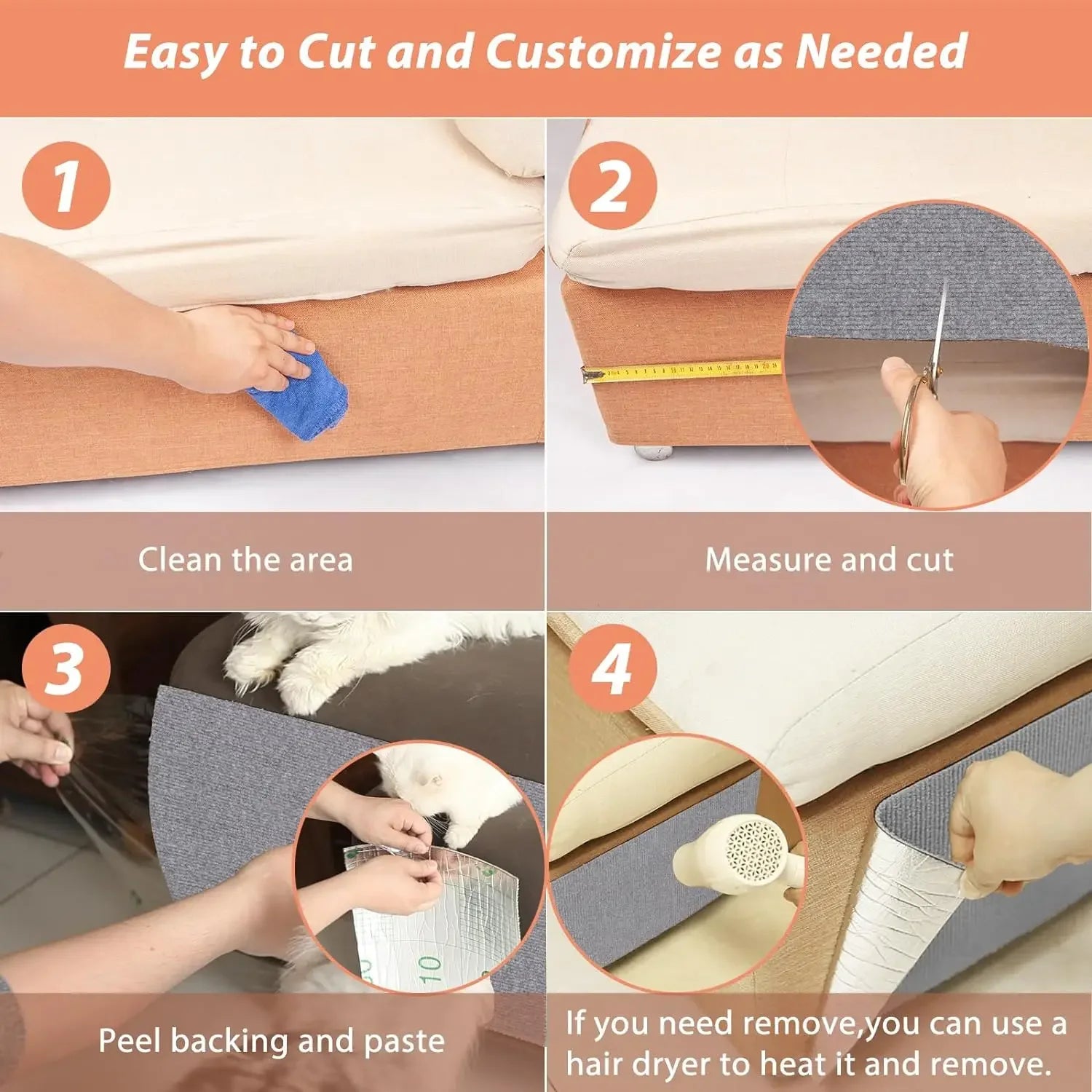 Cat Scratching Mat Self-Adhesive – Furniture Protector Anti-Scratch Carpet for Sofa & Wall