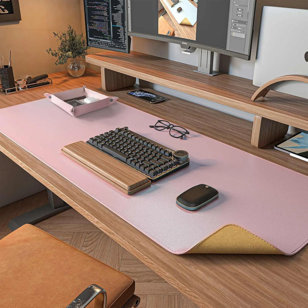 Dual Sided Leather Cork Desk Mat Large Mouse Pad for Office Home