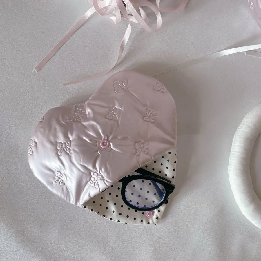 Pink Bow Heart Glasses Pouch PU Leather Eyewear Case