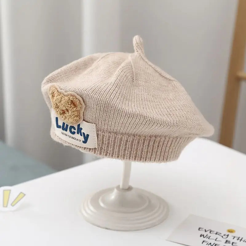 Baby Girl Flower Beret Warm Knit Beanie Hat