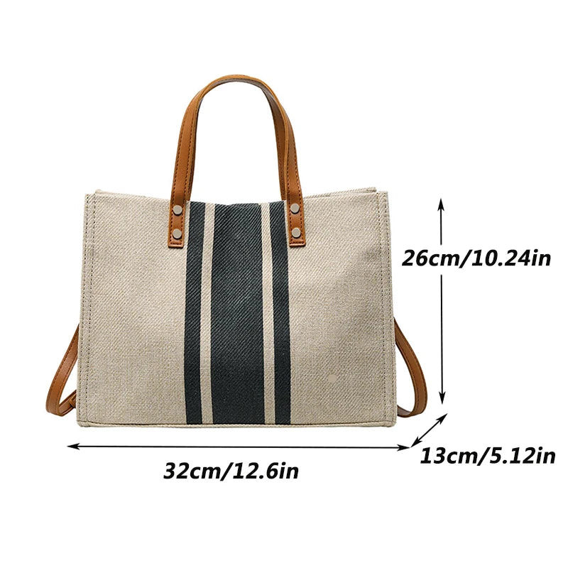 Canvas Stripe Bucket Tote Bag Large Capacity Women Handbag