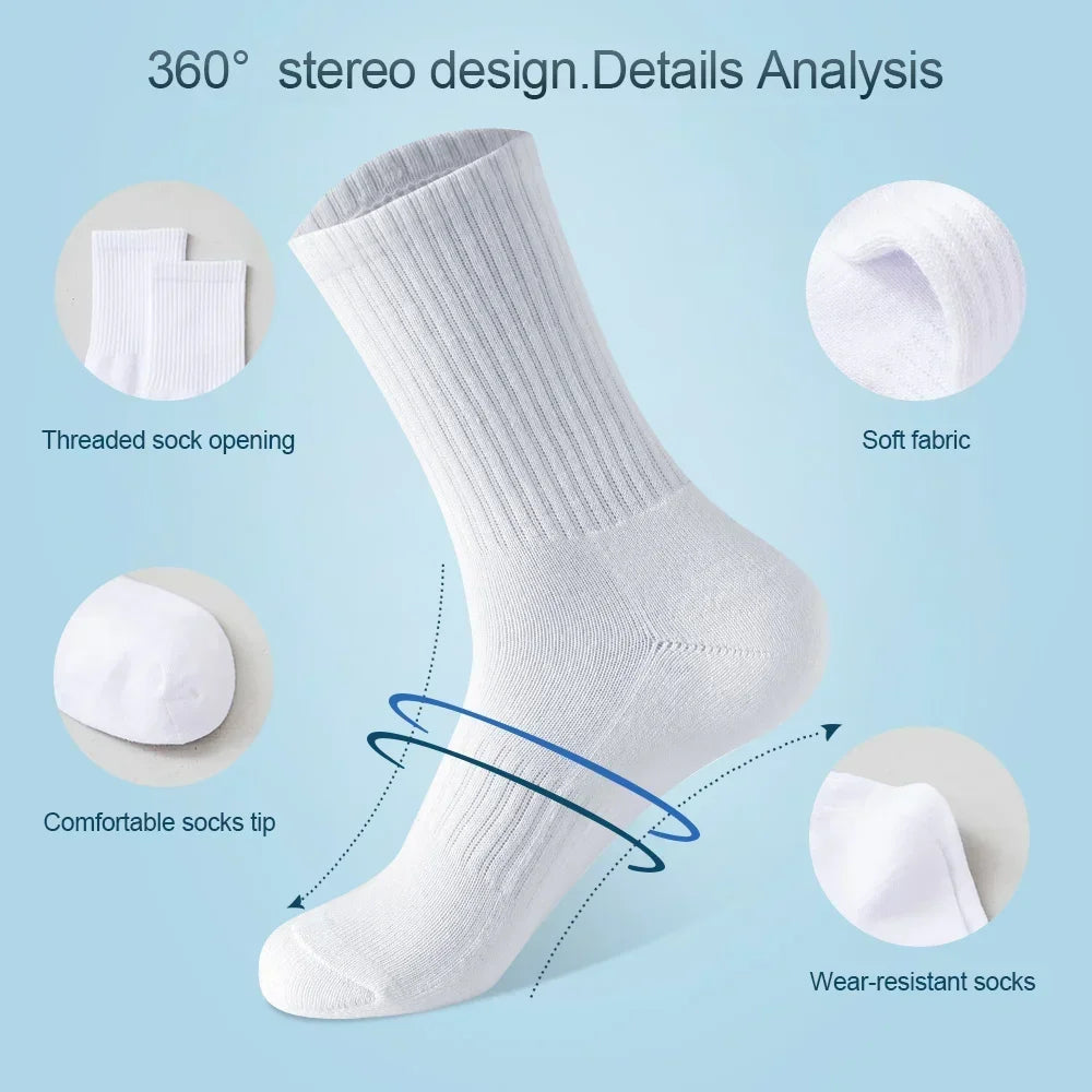 Men Cotton White Sports Socks Breathable Long Tube Socks Multi Pairs Big Size