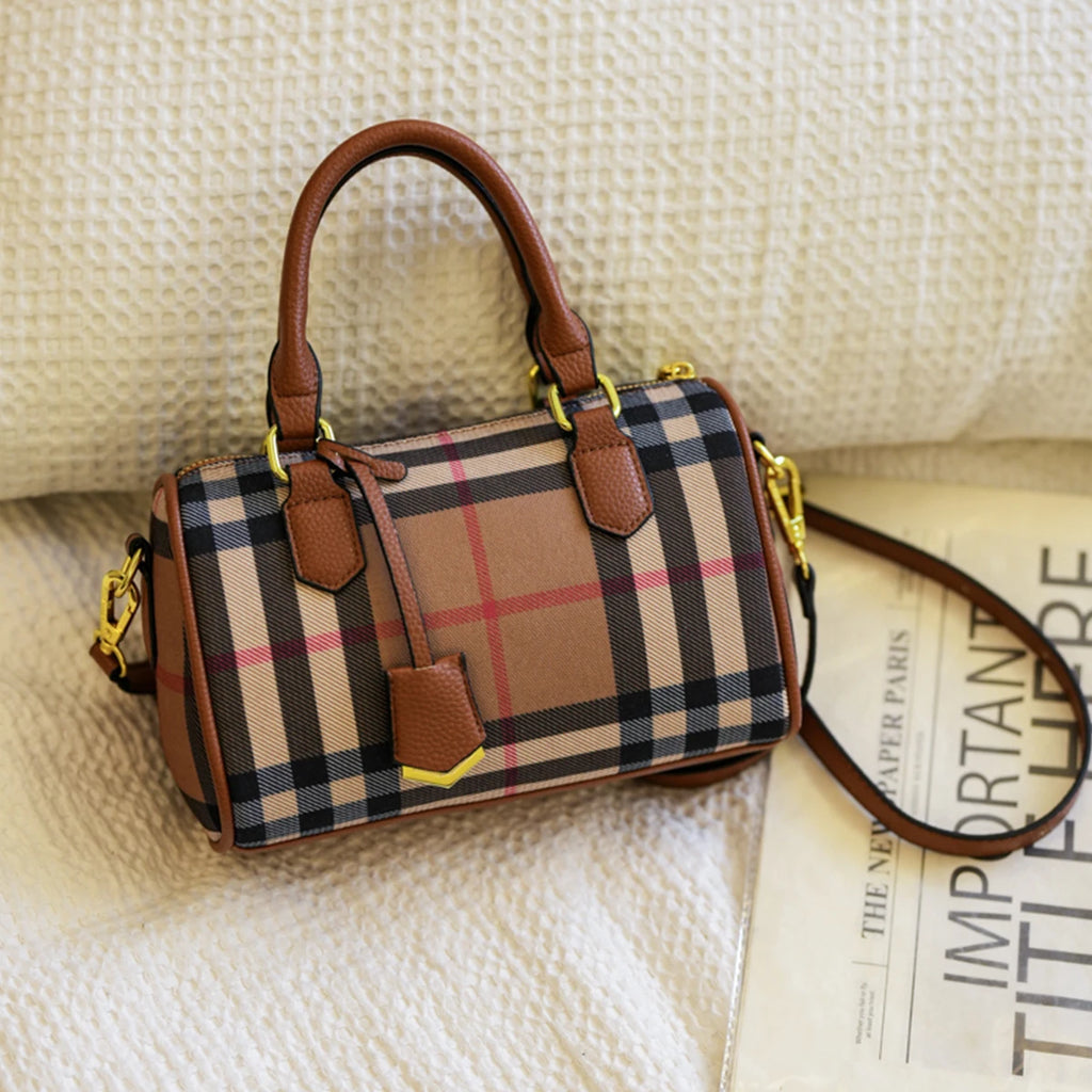 Large Capacity Plaid Shoulder Tote Bag PU Crossbody Bag with Adjustable Strap